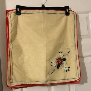 Embroidered Floral Table napkins with Red Trim, set of 8